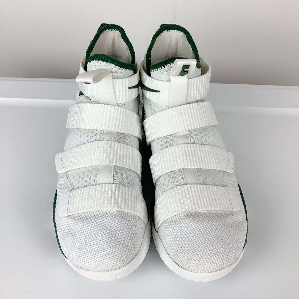 Nike Zoom White Green Basketball Lebron Soldier 11 High Top Sneakers - Picture 5 of 9
